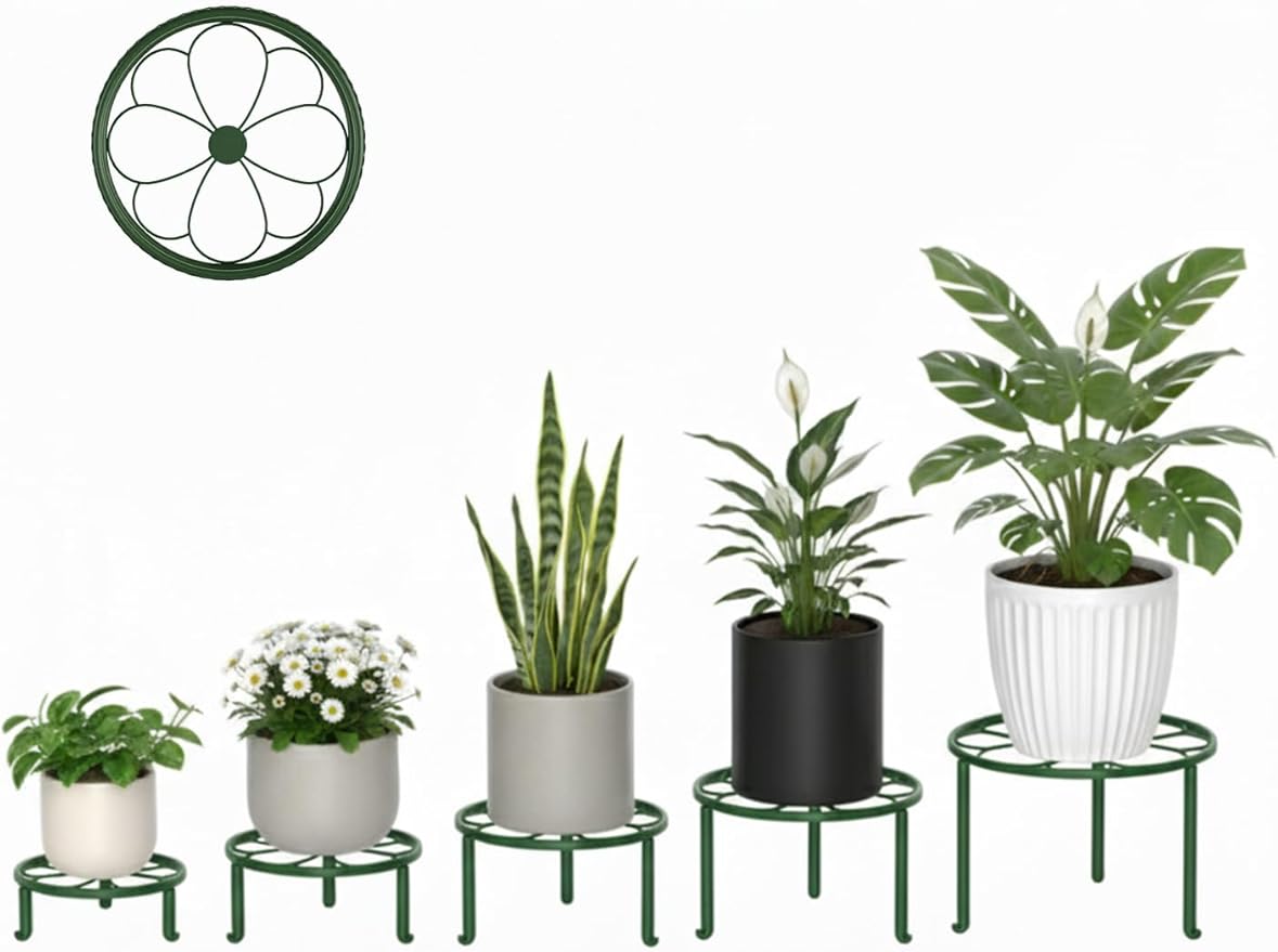 5 Pack Plant Stand for Flower Pot Heavy Duty Potted Holder Home,Round Plant Holder for Flower Pot, Metal Rustproof Iron Garden Container Supports Rack for Planter Rootora