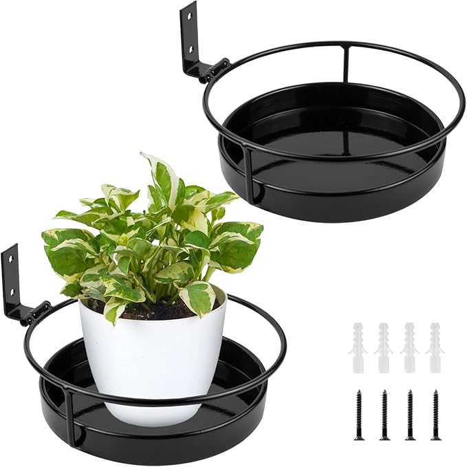 ARTORA Wall Mounted Plant Holder, 2 Pack Metal Flower Pot Wall Hanging Shelf Black Indoor Outdoor Decorative Floating Shelves Planter Hanger Racks for Bedroom Living Room Porch Balcony Decor ARTORA