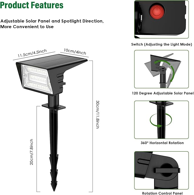 Solar Spot Lights Outdoor with 7 Lighting Modes RGB, 2 Pack Solar Color Changing Lights IP68 with 29 LED & Auto On/Off, Multicolor Outdoor Lights for Outside, Garden, Yard(Multicolor) Rootora