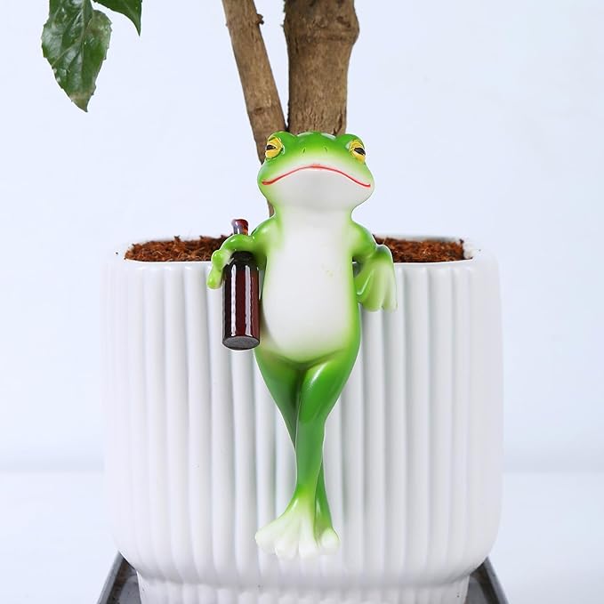 Miniature Frog Figurines Plant Decorations for Pots, Small Frog Statue Outdoor Gifts Women Garden Decor Planter Hugger for Flower,Yard,Lawn Ornament,2.82"x1.12"x5.22 Suqorinp