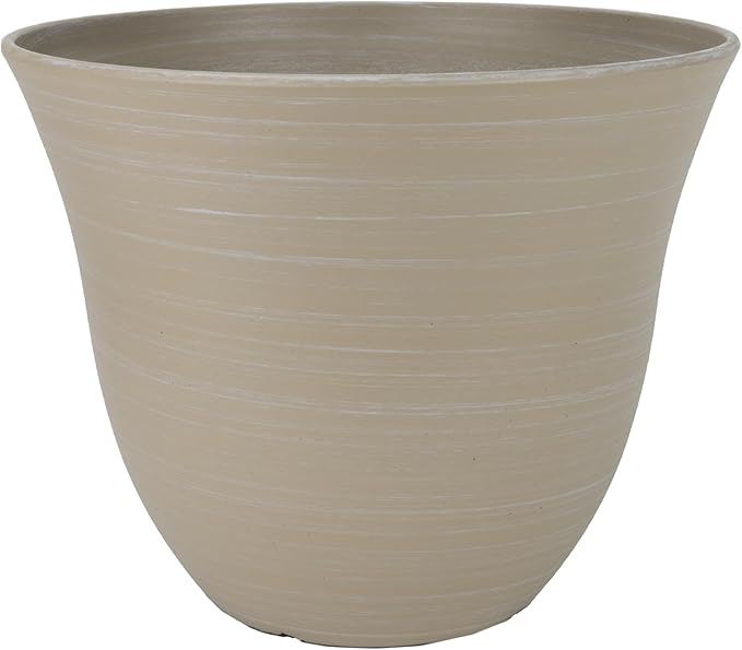 Classic Home and Garden Honeysuckle Resin Planters - Lightweight Indoor & Outdoor Plant Pots - UV-Resistant Plastic Flower Pots - Pot Planters for Flowers & Herbs (13" Grained Beige) ClassicHomeandGarden