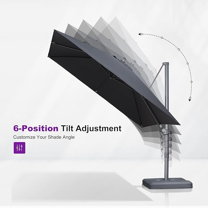 PURPLE LEAF Patio Umbrella 10' X 13' Rectangle Cantilever Umbrella Large Aluminum Outdoor Umbrellas with 360-degree Rotation & UPF40+ Premium Fabric for Deck Pool Garden Yard, Mist Grey Rootora