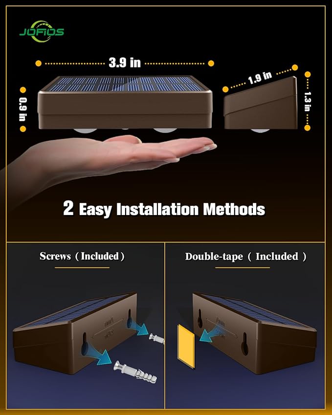 Solar Fence Lights 8 Pack Brown, 50 Lumens Outdoor Fence Lights Solar Powered with 12 Modes RGB Color Glow, LED Deck Lighting Outdoor Waterproof IP65, Backyard, Deck, Porch, Railing, Pool, Wall JOFIOS