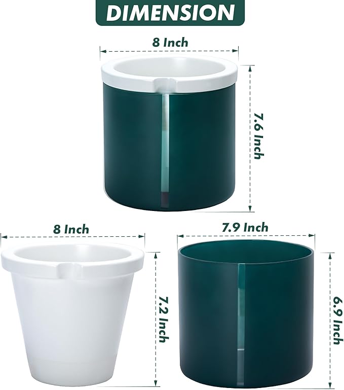 D'vine Dev 8 Inch Design Self Watering Planter for Indoor Plants, White Terracotta Pot with Teal Cylinder Glass Cup, 37-X-C-5 DvineDevPlanterPotsandStand