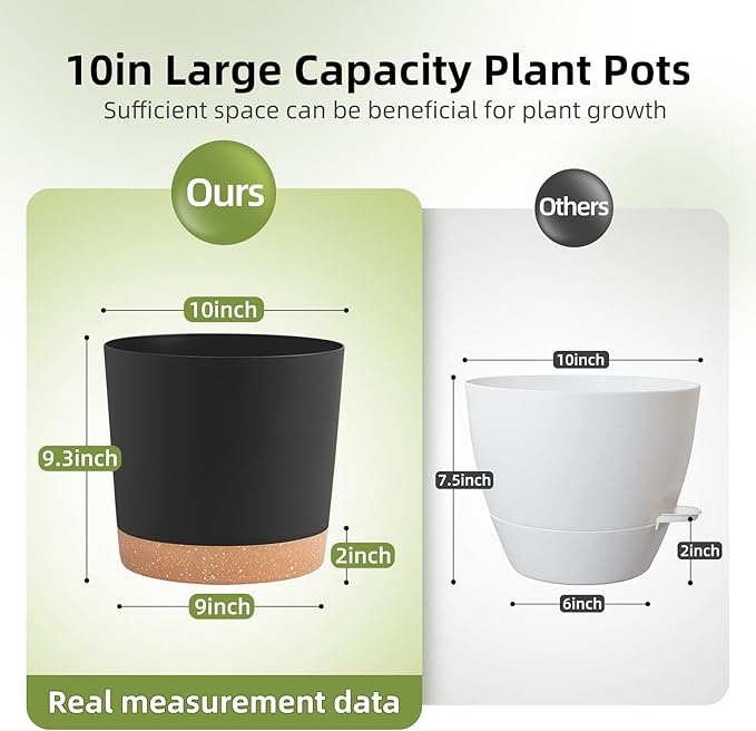 QCQHDU 10 inch Plant Pot, 2 Pack Planters for Indoor Plants with Drainage Holes & Saucer, Outdoor Flower Pots Home Garden Modern Decor QCQHDU