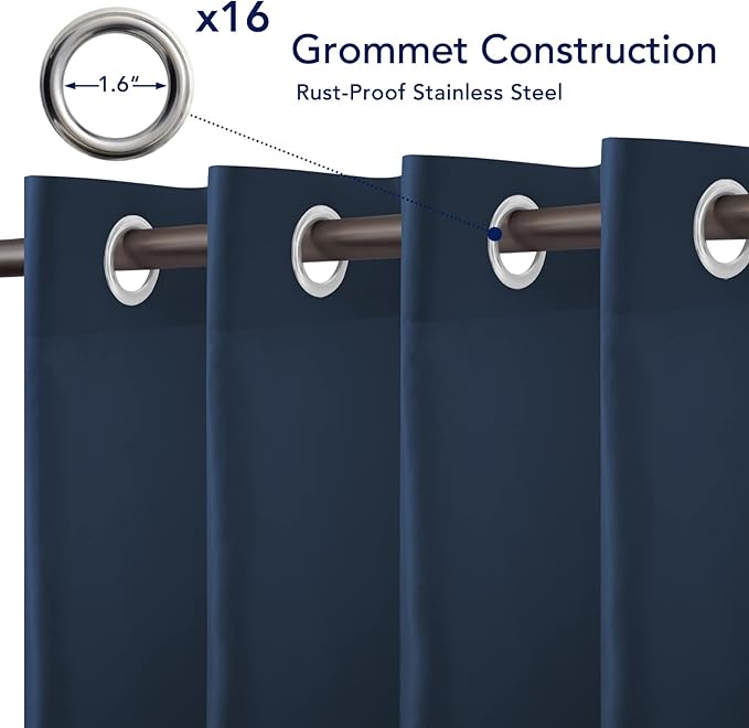 PureFit Outdoor Curtains for Patio Waterproof Weatherproof, UV Resistant Outside Curtains for Gazebo, Front Porch, Pergola, Sun Blocking Privacy Curtain, 120W x 108L inch, 1 Panel, Navy Blue PureFit
