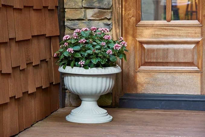 Southern Patio Dynamic Design 18 Inch Outdoor Home Resin Grecian Urn Versatile Planter Pot for Entryways and Backyard Patios, White SouthernPatio