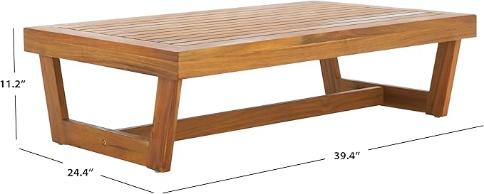 SAFAVIEH Outdoor Patio Furniture Collection Lynn Natural Brown Slatted Top Solid Wood Coffee Table (PAT7330A) SAFAVIEH