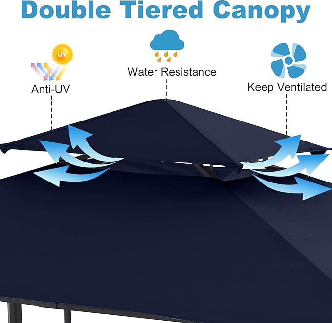 ABCCANOPY 8x5 Grill Gazebo - Outdoor BBQ Canopy Shelter with Led Light for Patio Backyard Grilling (Navy Blue) ABCCANOPY