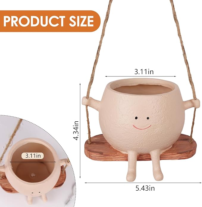 AFFLAT Smiley Face Flower Pot,Swinging Hanging Planter,Resin Smiley Face Hanging Pot,Cute Swinging Planter with Unique Design,Suitable for Indoor & Outdoor Decoration,an Ideal Gift for Festivals AFFLAT