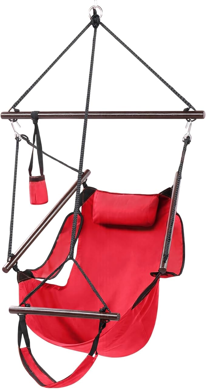 ONCLOUD Upgraded Unique Hammock Hanging Sky Chair, Air Deluxe Swing Seat with Rope (Red) ONCLOUD
