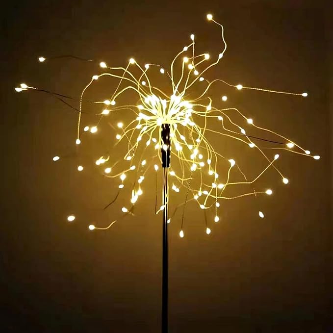 JJGoo Solar Firework Lights, 4 Pack 120 LEDs 2 Lighting Modes Solar Garden Lights Outdoor Waterproof for Yard Patio Walkway Pathway Party Wedding Christmas Decorative - Warm White JJGoo