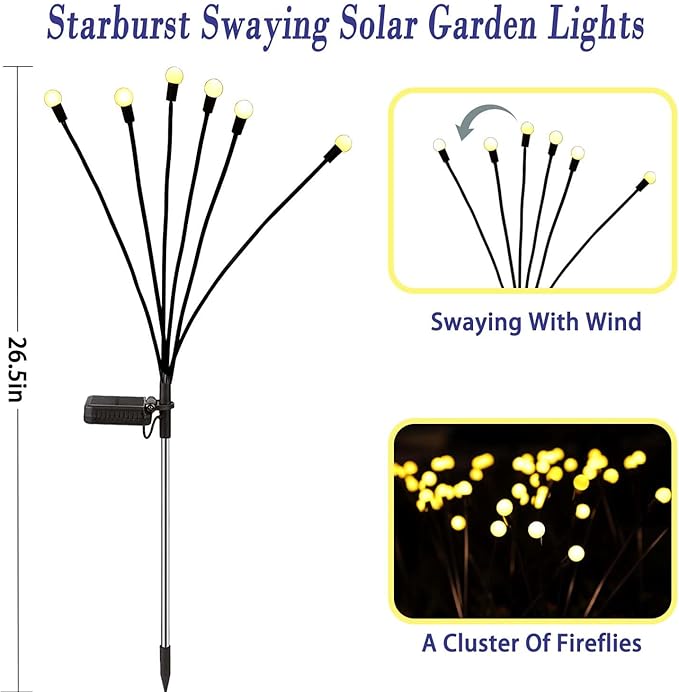 Solar Garden Lights Outdoor, 10 Pack 60 LED Solar Firefly Lights, Swaying Waterproof Garden Decor for Yard Patio Pathway Lawn Gardening Gifts ZFNN