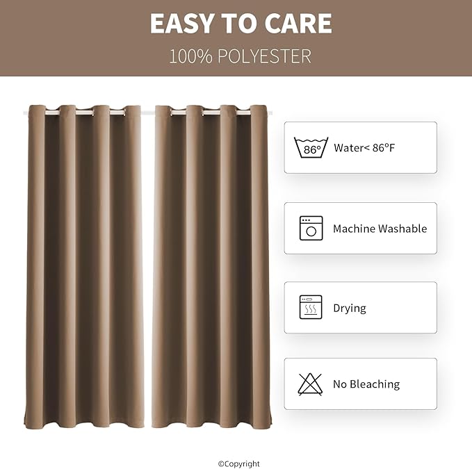 DIVA EN CAMINO DEC Outdoor Patio Curtain Waterproof Darkening Thermal Insulated Indoor Curtains for Bedroom, Porch, Living Room, Pergola, Cabana, W52 x L95, Camel Brown, Set of 2 Panels DivaenCamino