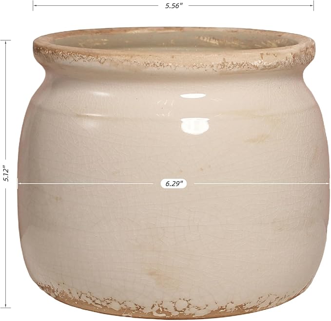 Ceramic Planter & Vase for Wabi Sabi Decor, 6.29 Inch Nordic Minimalist Flower Pot with Drainage Hole for Indoor Plants, Boho Tabletop Bookshelf & Living Room Decoration, Unique Gift (Antique Ivory) XiaanJiaju