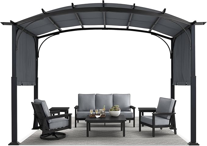 MASTERCANOPY 10x12ft Outdoor Retractable Pergola with Sun Shade Canopy Patio Metal Garden Pergola,Dark Grey MASTERCANOPY