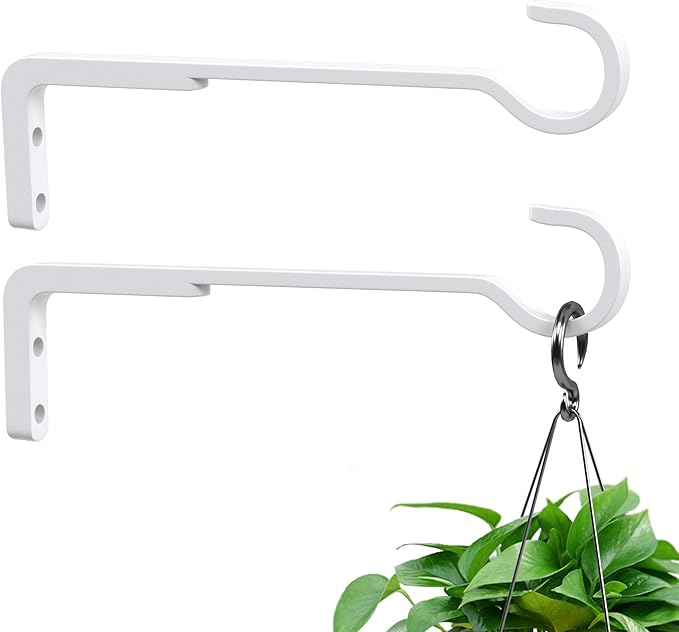 8 Inch 2 Pack White Heavy Duty Outdoor Plant Hangers, Iron Hanging Plant Brackets for Hanging Plants Outside, Metal Plant Hooks Plant Wall Hooks for Hanging Lantern, Bird Feeder saffruff
