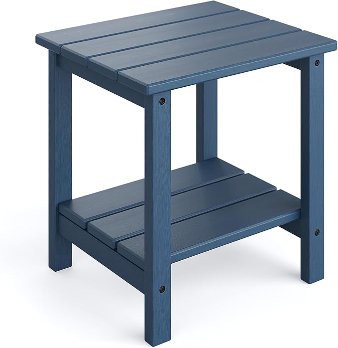 GarveeLife Adirondack Outdoor Side Table 18 x 15 in, HDPE 2-Tier Patio Side Tables for Outside, All-Weather End Table for Patio Pool Deck Indoor Backyard, Navy Blue GarveeLife