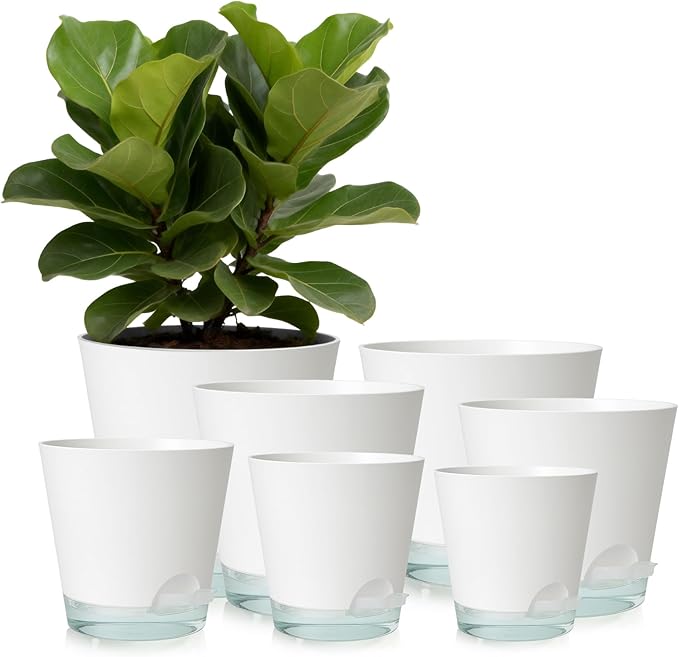 GARDIFE 2026 Upgraded Self Watering Plant Pots with Drainage Hole, 8/7/6.5/6/5.5/5/4 Inch Flower Planting Containers for House Plants, African Violet, Flowers, Cactus (White, 8+7+6.5+6+5.5+5+4 inch) GARDIFE