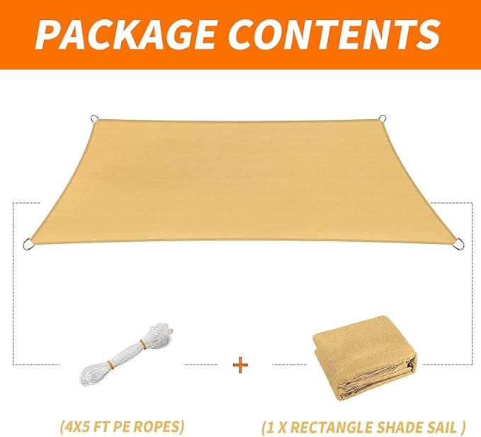 12'x16' Sun Shade Sail Curved Commercial Outdoor Shade Cover Dark Grey Rectangle Heavy Duty Permeable 185GSM Outdoor Shades for Patio Garden Sandbox OOTONAT