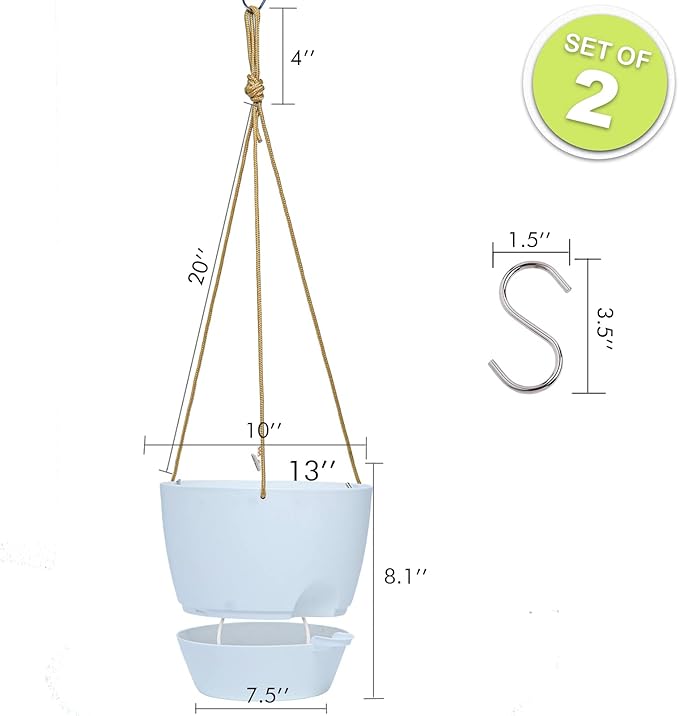 10 Inch Self Watering Hanging Pots, 2 Pack Hanging Planters with 40oZ Deep Reservior for Indoor Outdoor Plants Flowers, White SwinDuck