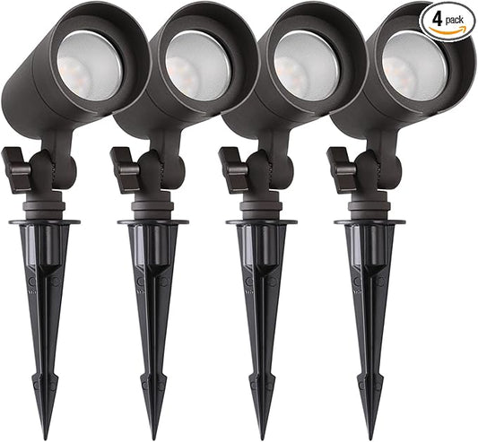 3CCT LED Landscape Lights with Connectors, 12V Low Voltage, 3000K/4000K/5000K Selectable, 3W, 200LM, Outdoor Waterproof Garden Pathway Lights Wall Tree Flag Spotlights with Spike Stand, 4 Pack EENERGETICLIGHTING