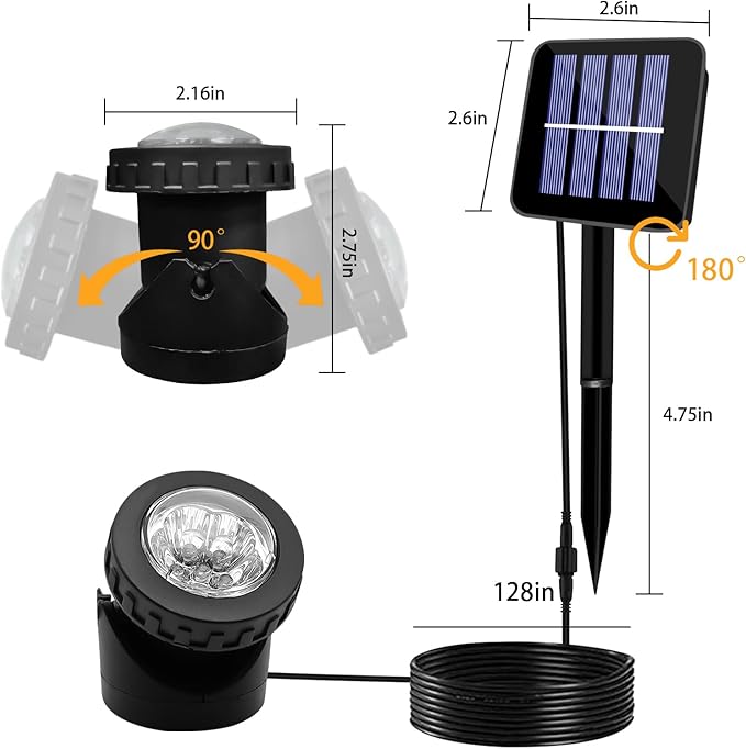AVEKI Solar Pond Spotlights, 12 LED Solar Underwater Lights with Dual Head Waterproof Submarine Landscape Spotlight Security Lighting for Outdoor Patio Ganden Fountain Pond… (White, Single Head) AVEKI