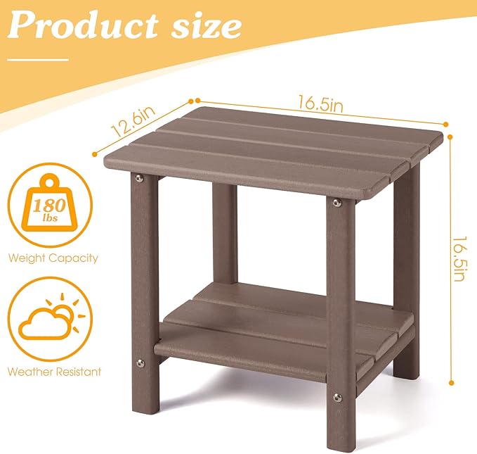 Adirondack Outdoor Side Table, 2-Tier Sturdy Patio End Table Weather Resistant, 16.5" Solid Side Table for Patio, Pool, Porch Apolimi