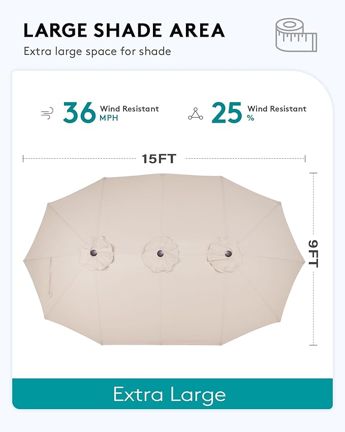 SERWALL 8-Piece Patio Dining Sets with 15FT Double Side Patio Umbrella, Outdoor HDPE Dining Furniture Set with Umbrella Hole Cut-Out Table and 6 Chairs, White（Umbreall Base not Included） SERWALL