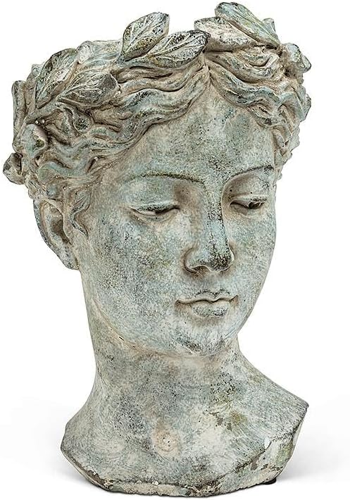 Abbott Collection Goddess Head Planter – Large Cement Indoor and Outdoor Planter Pot – Grecian Woman Statue Head Planter for Flowers and Succulents (Grey, 10" Tall, 4.5" Opening) AbbottCollection