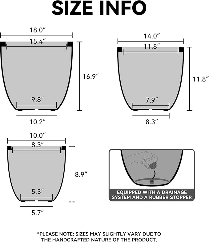 Kante 18 Inch Dia Round Concrete Planter, Indoor Outdoor Large Plant Pot with Drainage Hole and Rubber Plug for Home Patio Garden, Rusty Kante
