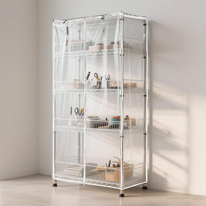 Waterproof Shelf Cover,Durable Dustproof Storage Wire Rack Covers,Outdoor Shelving Covers for Wire Shelves with Zipper 48''x24''x72'',Clear Dalema