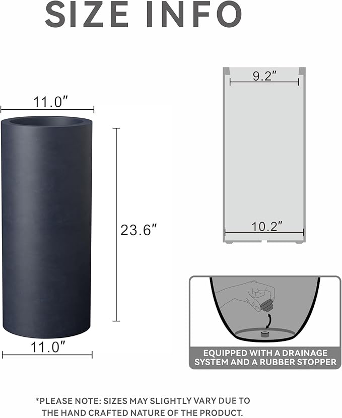 Kante 23.6 Inch Tall Cylindrical Planter, Large Round Plant Pots with Drainage Hole, Made with Concrete, Suitable for Indoor Outdoor Plants, Home Decor, Charcoal Kante