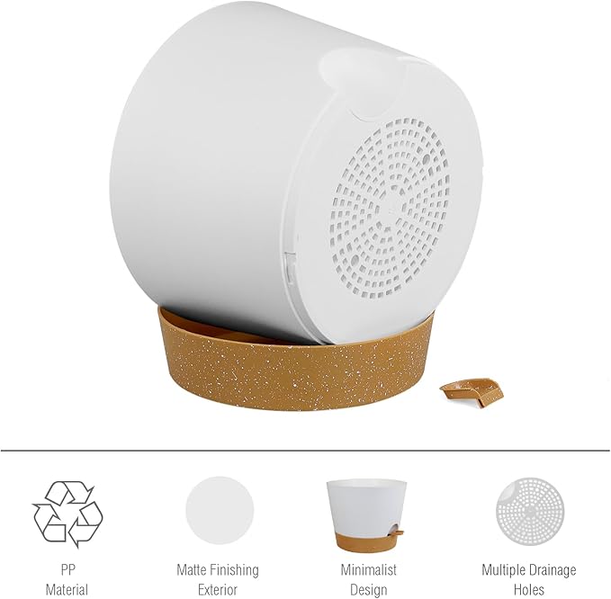 12 inch Large Self Watering Pots for Indoor Outdoor Plants, Flower Plant Pots with Drainage Holes for Garden House Plants, Plastic Planters with Reservoir for Home, White with Brown Meowell