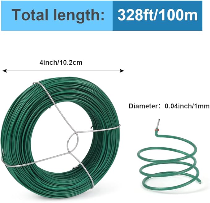 328 Feet Plant Twist Tie Plastic Coated Soft Garden Metal Wire 1mm Thin for Gardening, Home, Office (Green) Shintop