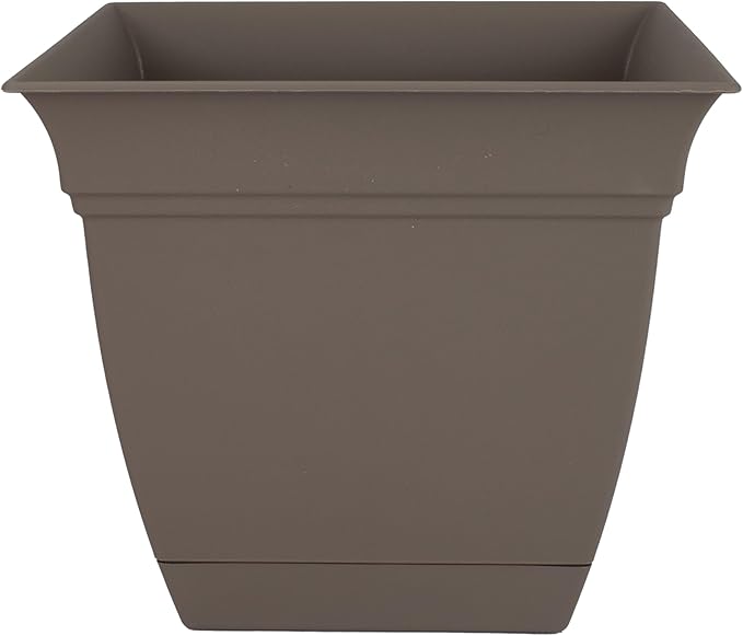 The HC Companies Eclipse Square Plastic Planter w/Attached Saucer - Outdoor & Indoor Plant Pot with Drainage Holes - Lightweight, UV-Resistant Plastic Pots for Plants (6" Cappuccino, Pack of 1) TheHCCompanies