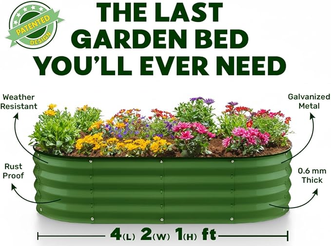 Plant & Plot Galvanized Raised Garden Beds Outdoor // 4×2×1 ft (2-Pack) Planter Raised Beds for Gardening, Vegetables, Flowers // Large Metal Garden Box // Patented Tool-Free Design (Olive Green) PlantPlot