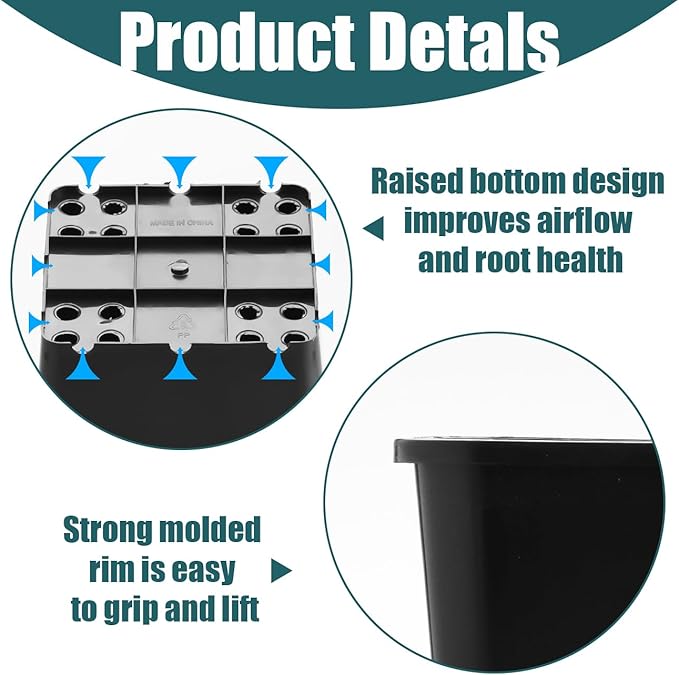 Nursery Pots 6 Inch 40 Pcs, Plastic Seed Starting Pot with Drainage Holes, Sturdy Seedling pots for Planting, Cuttings (Black) BTPLASTIK