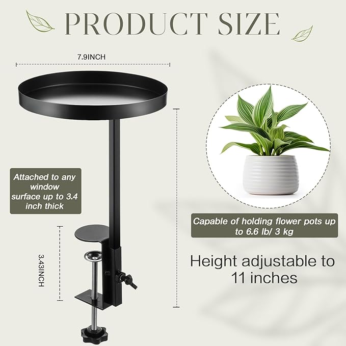 2 Pcs Window Sill Plant Shelf 7.9''D x 14.2''H Adjustable Window Shelf Windowsill Clamp Tray for Indoor Plants Metal Windowsill Extension Tray Planter Floating Shelves for Indoor Outdoor Teenyyou