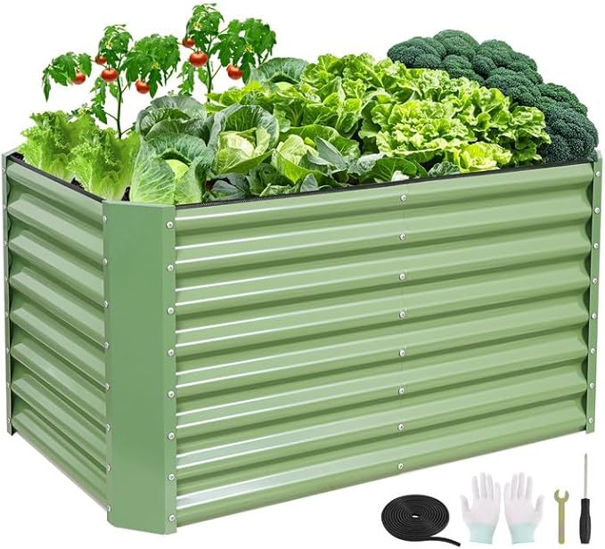 4x2x2ft Raised Garden Bed - Galvanized Deep Root Planter Boxes Outdoor with Wing Nuts and Safety Edges for Gardening Vegetables, Flowers, Herbs, Succulents - Olive Green GoCampDirect