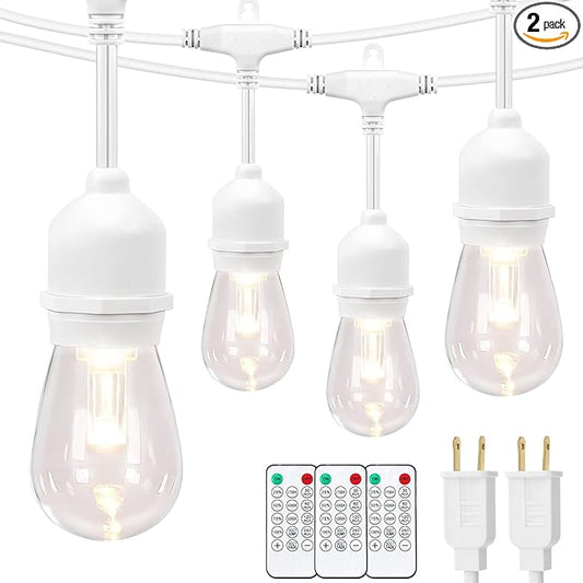 Mlambert 3 Color Outdoor LED Dimmable String Lights with Remotes, Plug in 96FT(2x48FT) Waterproof Shatterproof LED Lights for Patio Pergola-White Cord Mlambert