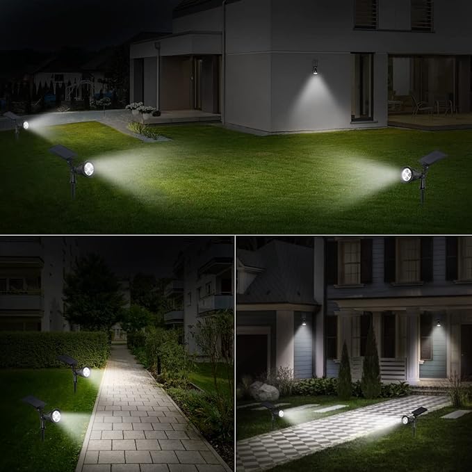 AMIR Solar Spotlights Outdoor Upgraded, Waterproof 1 Pack Security Landscape Lights 4 LED, Adjustable Solar Garden Light with Auto On/Off for Yard Driveway Pathway Pool Patio (White) AMIR