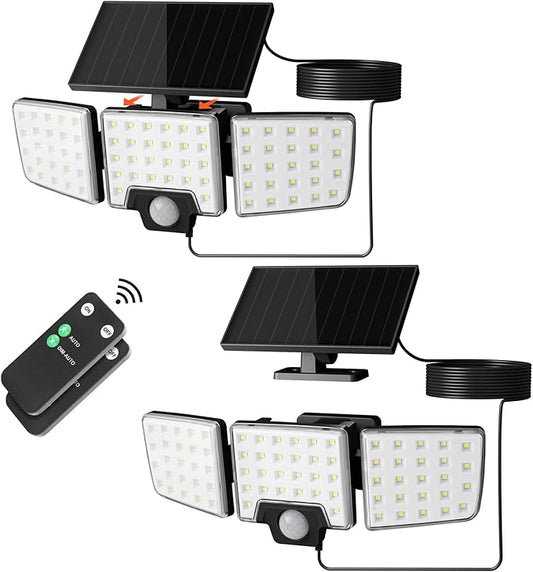 Lepro Solar Security Lights Outdoor Motion Sensor, 2 in 1 Separated and Integrated Remote Control IP65 Waterproof Solar Lights with 2 Light Modes, 3 Heads Floodlight for Garden Yard Garage Lepro