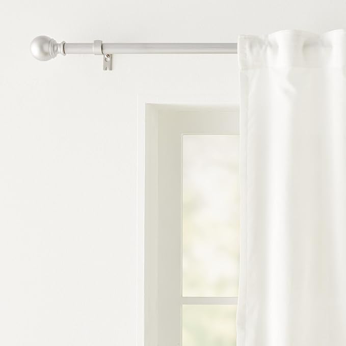 Amazon Basics Easy Installation Adjustable Curtain Rod for Windows with Round Finials, 1-Inch Rod, 72" to 144", Nickel, 2-Pack AmazonBasics