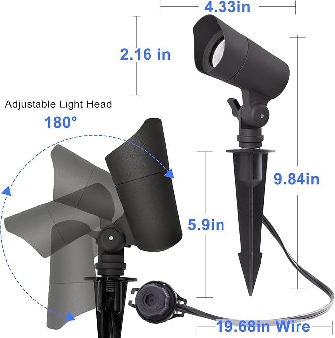 E ENERGETIC LIGHTING LED Landscape Lights with Connectors, 12V Low Voltage, Warm White 3000k, 4W, 175LM, Outdoor Waterproof Garden Pathway Lights Wall Tree Flag Spotlights with Spike Stand, 2 Pack EENERGETICLIGHTING