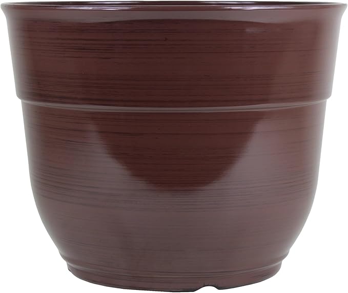 Garden Elements Indoor/Outdoor Glazed Brushed Happy Plastic Planter, Large, Dark Brown, 15" GardenElements