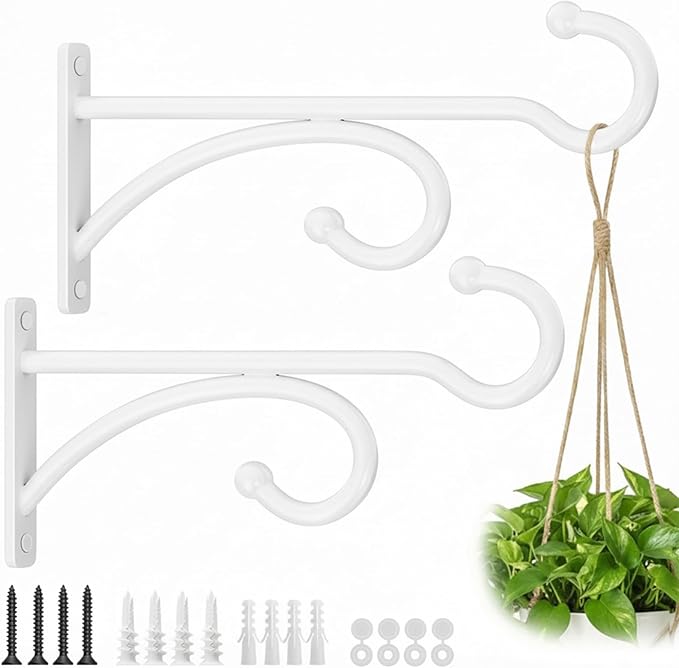 2Pack 6 Inch Plant Hangers for Hanging Baskets, Hanger for Indoor and Outdoor Plant Pots Holder, Wall Hook for Planters, Flower Basket, Wind Chimes, Lantern, Light, Bird Feeder, Home Décor-White AnDocK