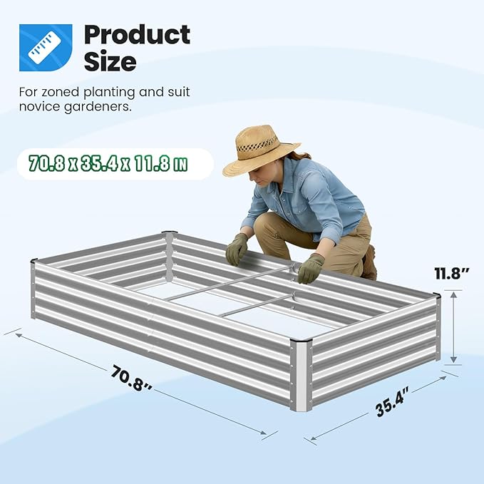 Quictent Galvanized Raised Garden Bed Metal Planter Box Bottomless for Backyard Outdoor, 4x3x1 Ft 2PCS, Silver QUICTENT