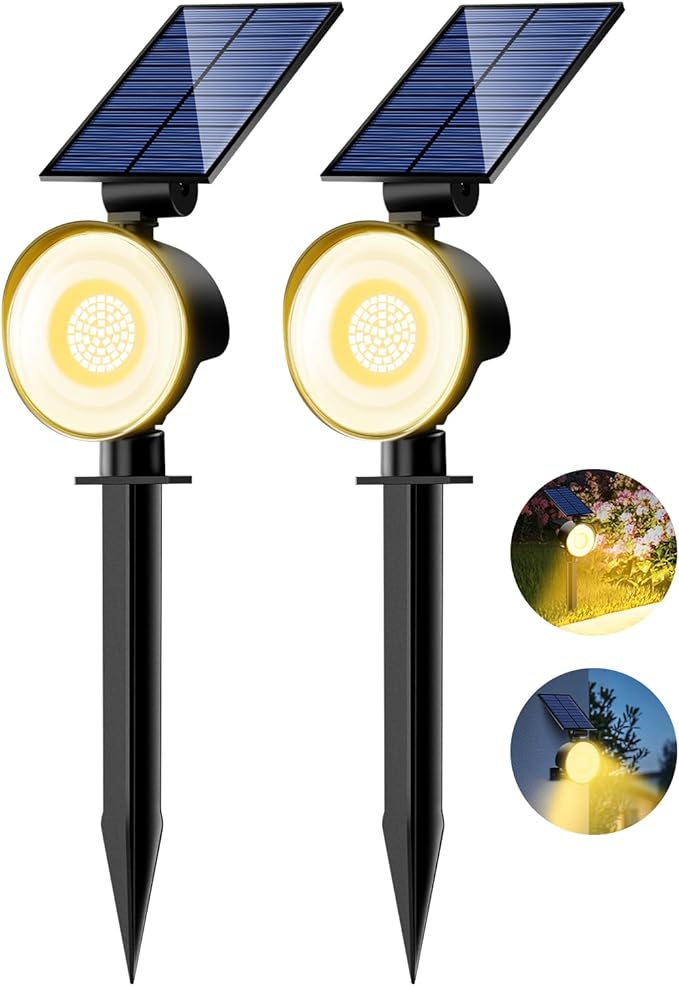 nipify 2 Pack Solar Spot Lights Outdoor Waterproof with 3 Modes, Solar Spotlight Light for Outside Yard Landscape Lighting Pathway Lights Wall,Warm White Nipify