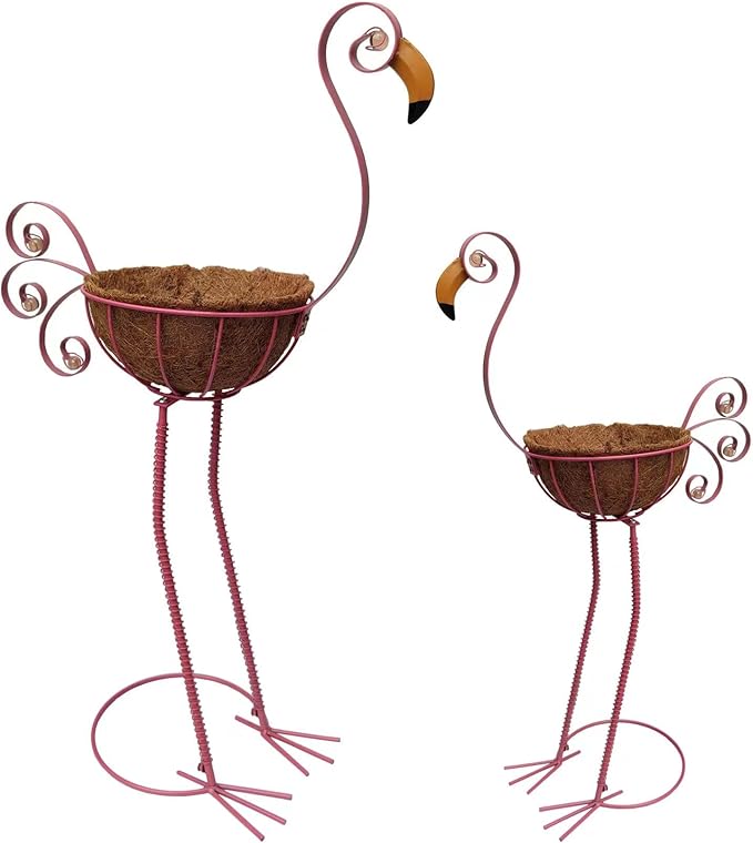 Metal Flamingo Planter with Basket -Garden Bird Planters for Outdoor Indoor Lawn,Yard,Porch,Patio, Garden Decorations（Set of 2） COOZZYHOUR